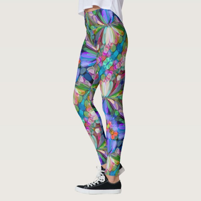 Legging Jardim de Flores Silvestres Libélula Floral Abstra (Esquerda)