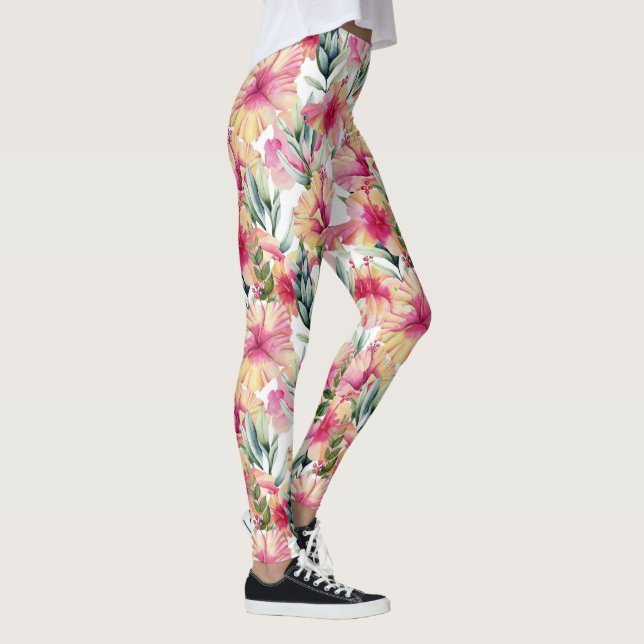 Legging Jardim de Hibisco Rosa (Direita)
