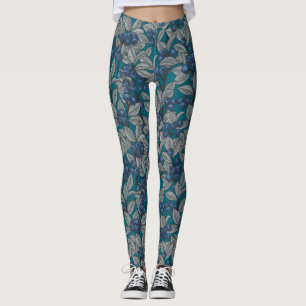 Legging Jardim de mirtilo, azul e cinzas