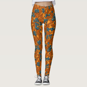Legging Jardim de mirtilo, azul e laranja