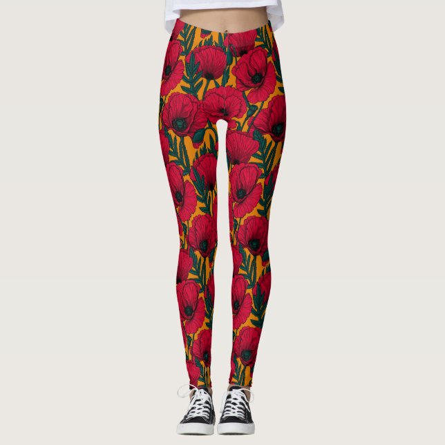 Legging Jardim de papoila-vermelha (Frente)