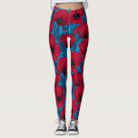 Legging Jardim de papoila vermelho em azul<br><div class="desc">Padrão vetorial feito de papoilas desenhadas à mão.</div>