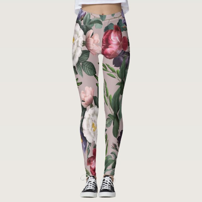 Legging Jardim de rosas moda verão rosa bonito rosa (Frente)