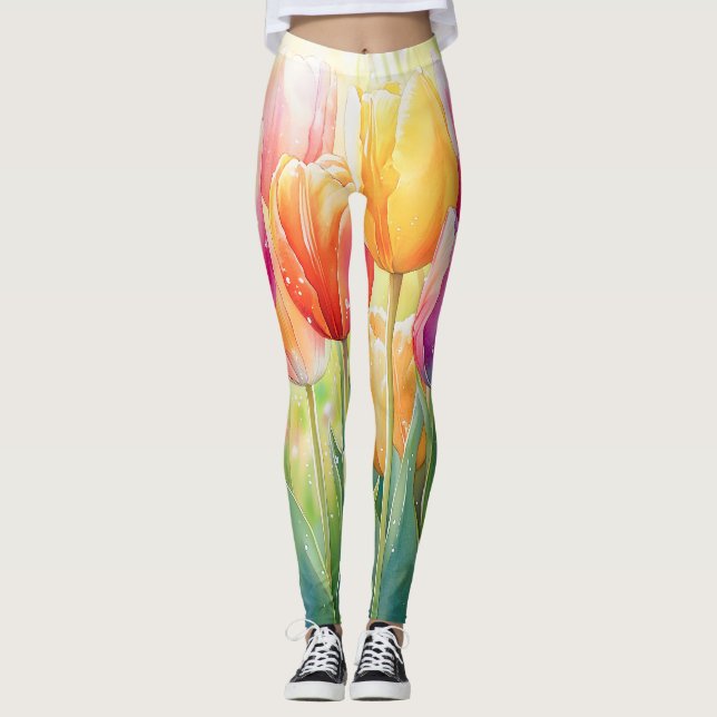 Legging Jardim de Tulipas de Primavera de Aquecedora (Frente)