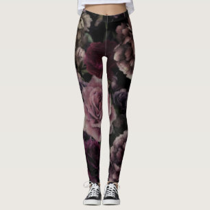 Legging Jardim de Vintage da Borgonha Escura