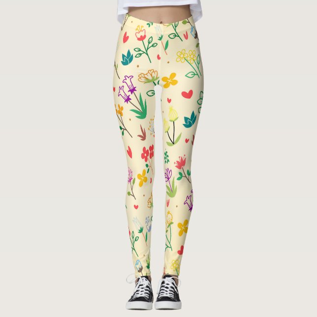 Legging Jardim do Amor Flores e Corações da Primavera (Frente)