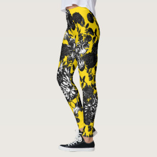 Legging Jardim floral branco amarelo preto de Toile