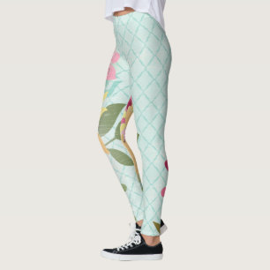Legging Jardim Floral, Fundo Azul