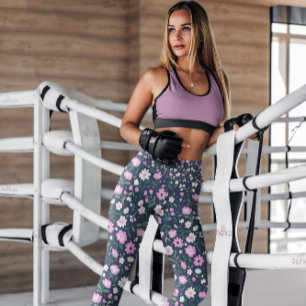 Legging Jardim Floral Roxo Padrão Leguminosas