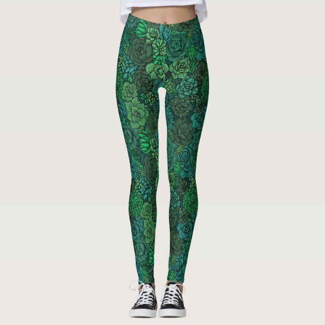 Legging Jardim suculento em verde (Frente)
