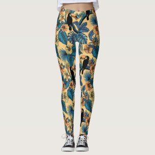 Legging Jardim tucano em amarelo e azul