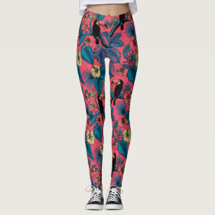 Legging Jardim tucano em vermelho e azul