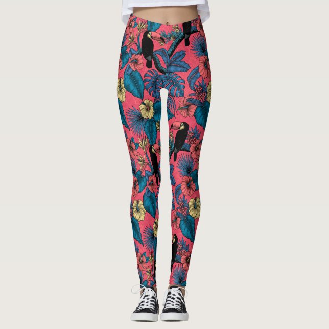 Legging Jardim tucano em vermelho e azul (Frente)