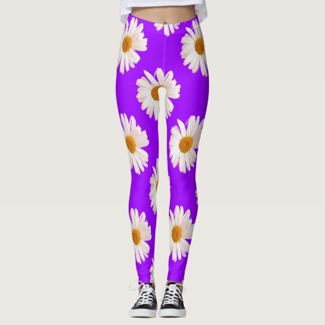 Legging Jasmim branco sobre fundo roxo neonário (Frente)