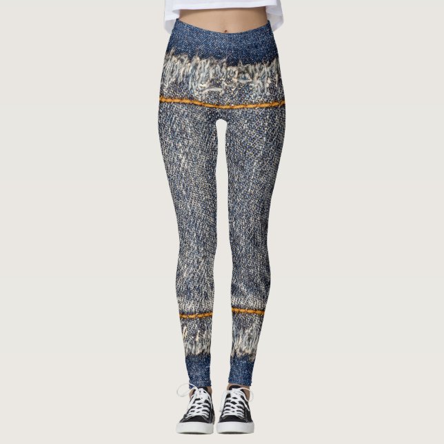 Legging Jeans Azuis Denim: Patch Duplo Casual (Frente)