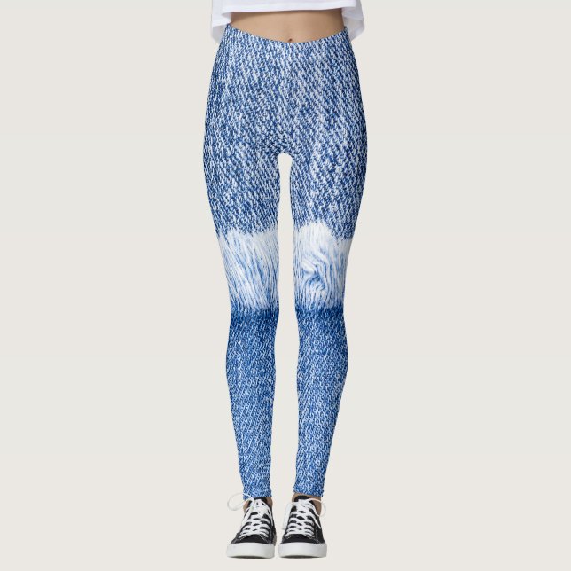 Legging Jeans Azuis: Textura Detalhada Fechada. (Frente)
