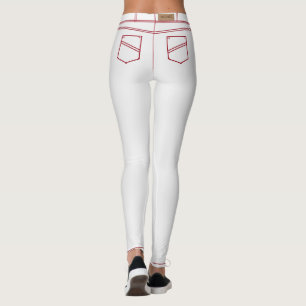 Legging Jeans brancos femininos com faixa vermelha "MIGNED