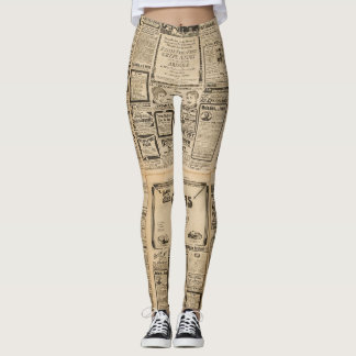 Legging Jornal antigo: fundo de papel vintage.