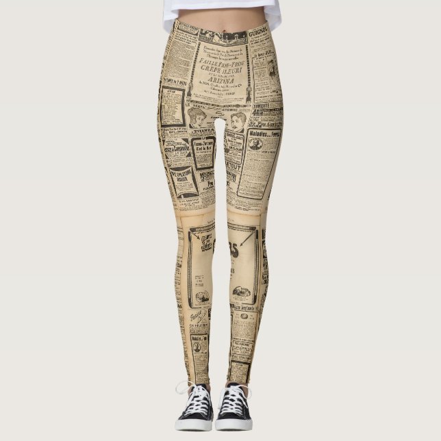 Legging Jornal antigo: fundo de papel vintage. (Frente)