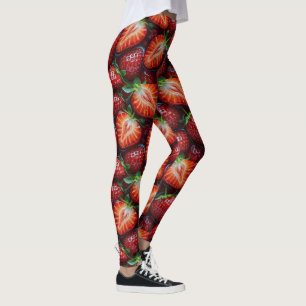 Legging Juicy Fresh Red Strawberries Summer Fruit Pattern