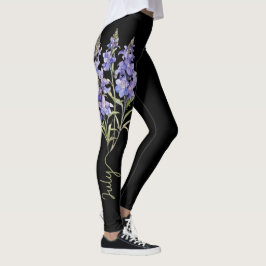 Legging Julho, Flor de Nascimento, Larkspur em Preto