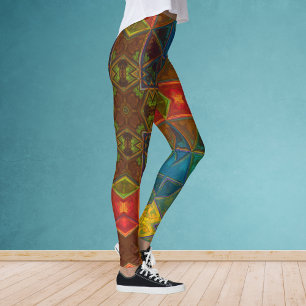 Legging Kaleidoscópio Quadrado Vermelho Azul e Verde