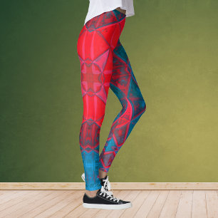 Legging Kaleidoscópio Quadrado Vermelho e Azul