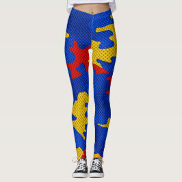 Legging Kansas Blue Red Yellow Vibrant Camo Pattern