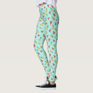 Legging Kawaii Bonito Sorrindo Abacaxi e Padrão de Melanci