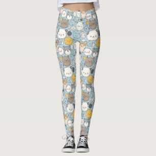 Legging Kawaii Frenzy: Rabisco Whimsical de animais fofos