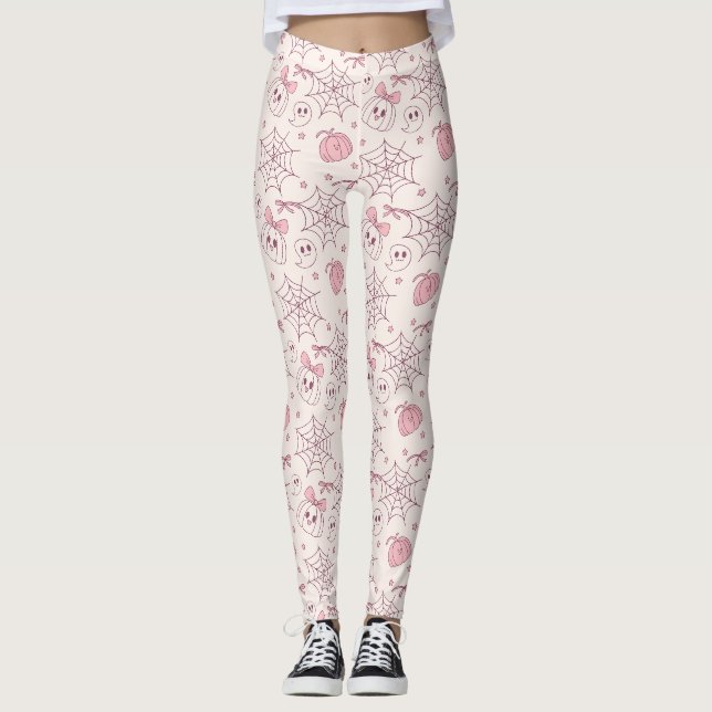 Legging Kawaii Pink Halloween Fantasmas & Pumpkin (2) (Frente)