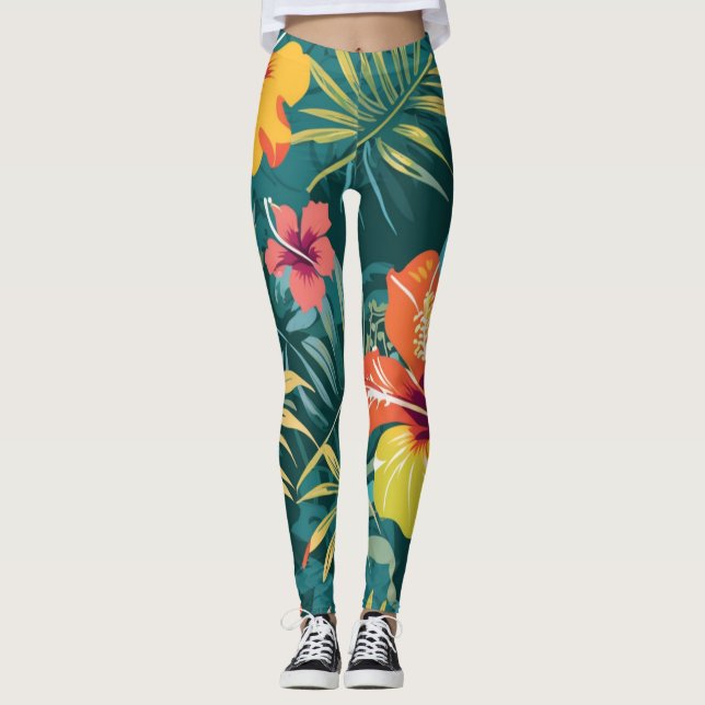 Legging Kawung Batik tropical com Hibiscus (Frente)