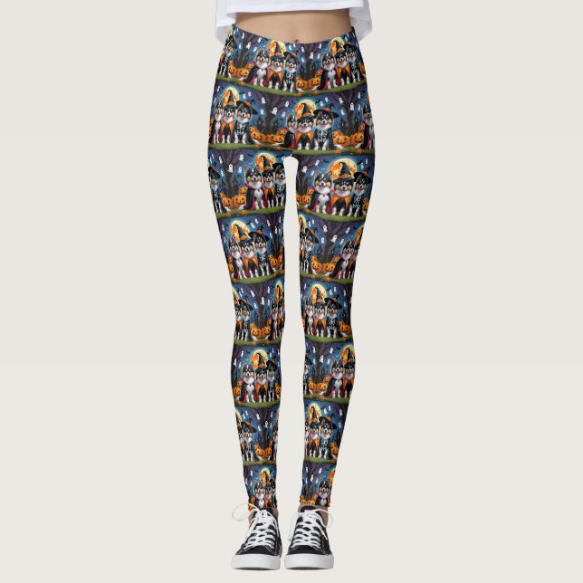 Legging Keeshond Dogs Pumpkin Halloween Engraçado (Frente)