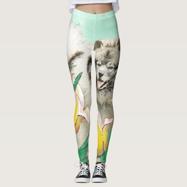 Legging Keeshond em Tulips pintando lindas artes caninas o (Frente)