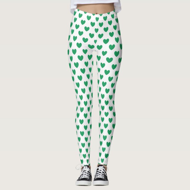Legging Kelly Green Polka Hearts em branco (Frente)