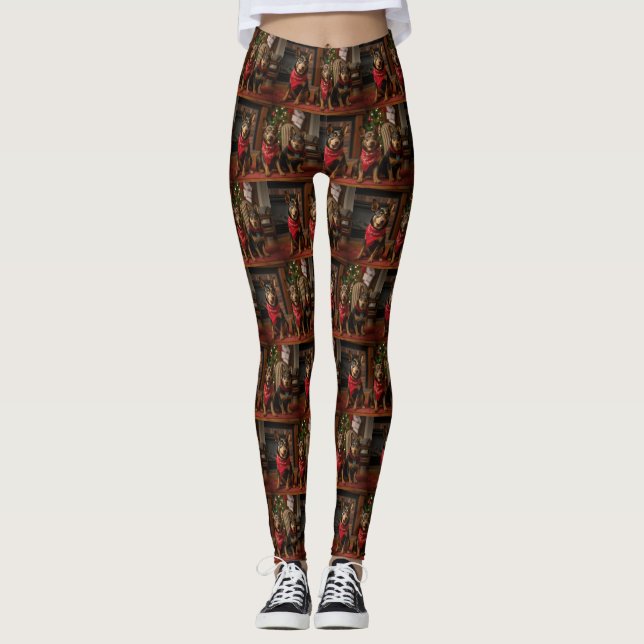 Legging Kelpie australiano junto à lareira de Natal (Frente)