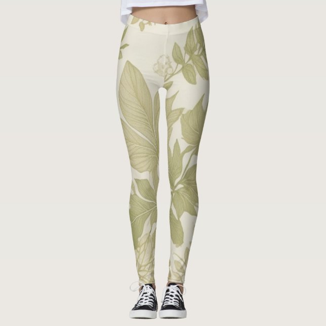 Legging Khaki Green Eco-Friendly Botanical Greenery Impres (Frente)