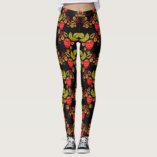 Legging Khokhloma Berries Russo: Estilo Tradicional (Frente)