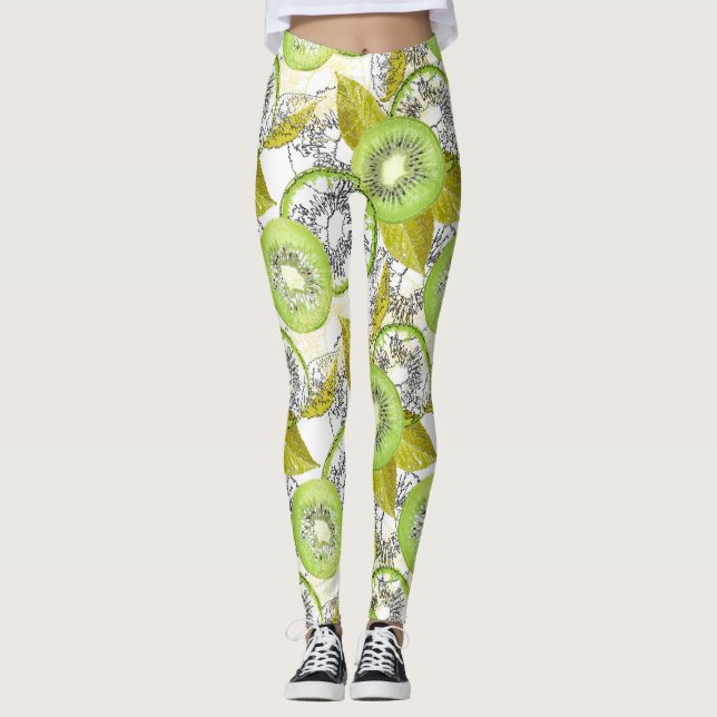 Legging Kiwi, frutado, verde e branco, fresco, suculento,  (Frente)