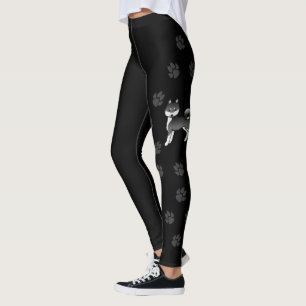 Legging Klee Kai Cute Dog & Paws Do Alasca Negro E Branco