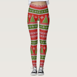 Legging Knit Sweater parece, Red White e Green Christmas