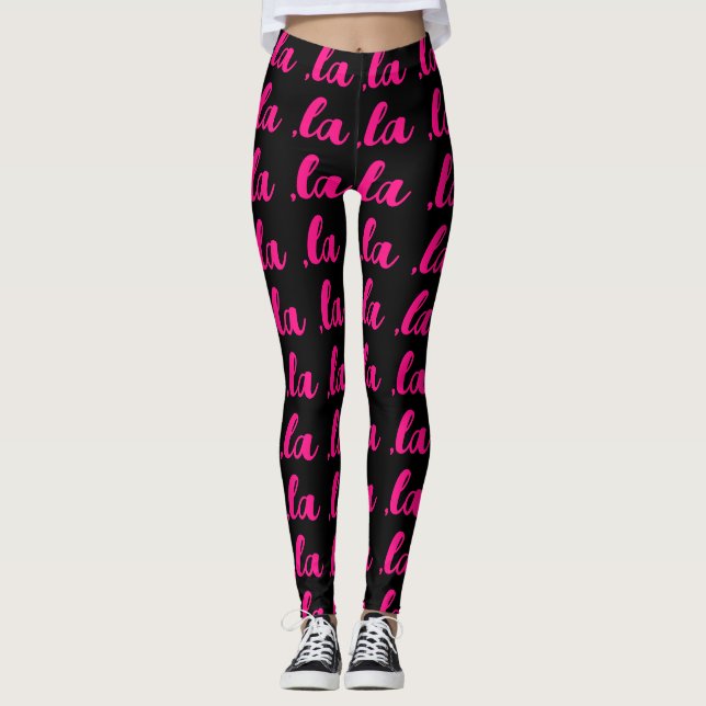 Legging ,la Kamala comma pronuncia texto rosa quente preto (Frente)