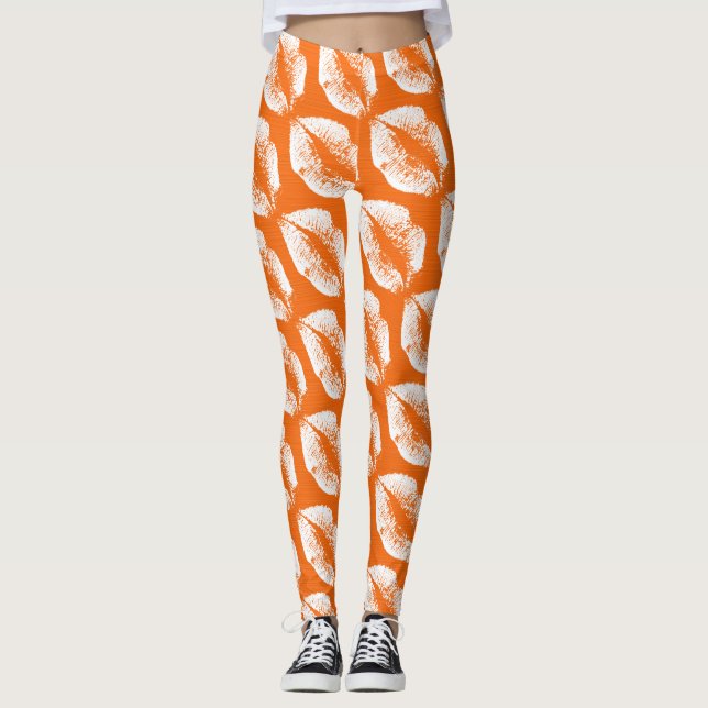 Legging Lábios Brancos Laranja Moderno (Frente)