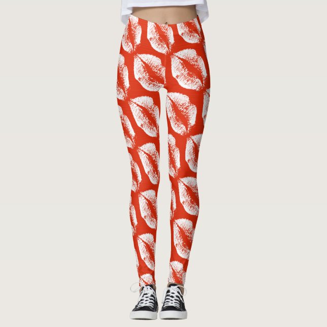 Legging Lábios Brancos Vermelho Laranja Moderno (Frente)