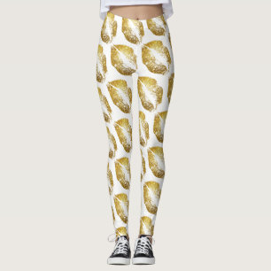 Legging Lábios Brilhantes Dourados Brancos Modernos