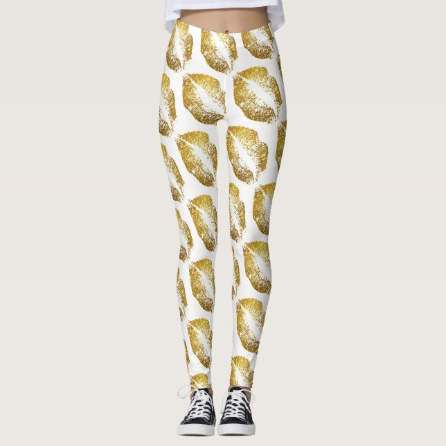 Legging Lábios Brilhantes Dourados Brancos Modernos (Frente)