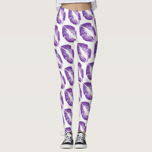 Legging Lábios Brilhantes Roxos Brancos Modernos