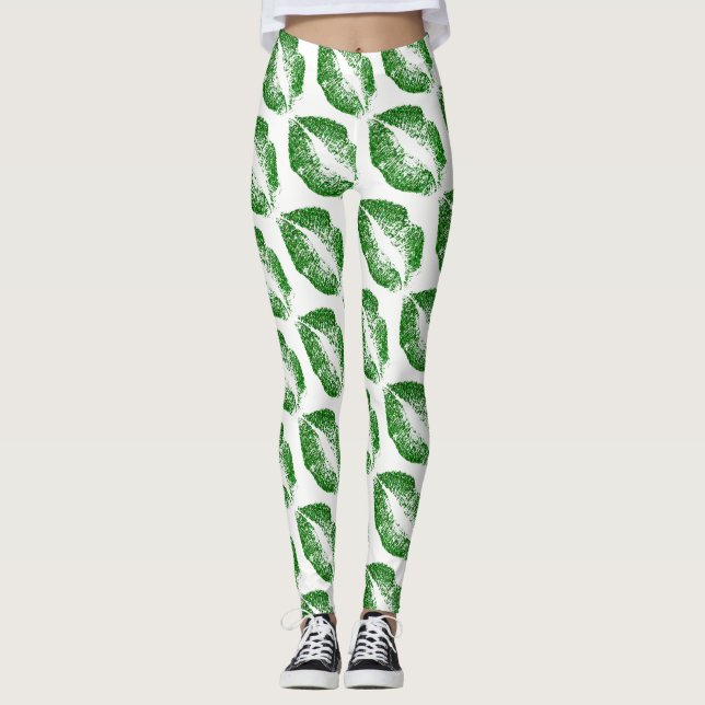 Legging Lábios Brilhantes Verdes Brancos Modernos (Frente)