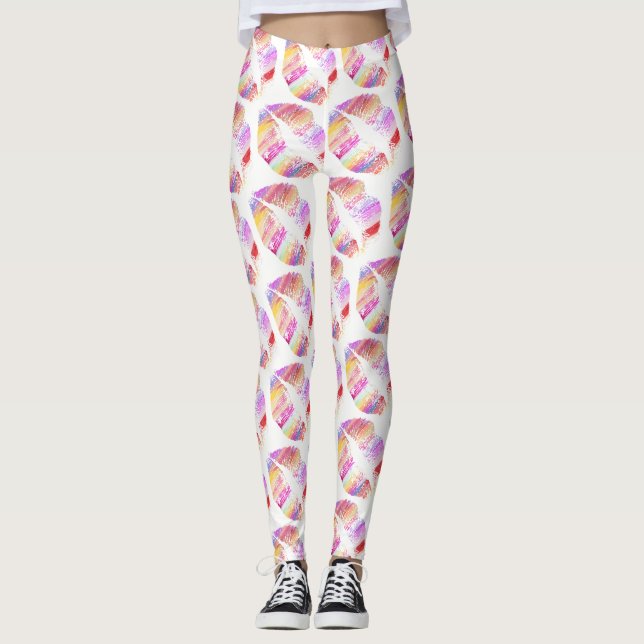Legging Lábios Coloridos Brancos Modernos (Frente)