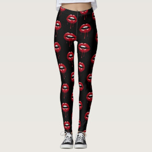 Legging Lábios de gotejamento vermelho de luz de brilho de